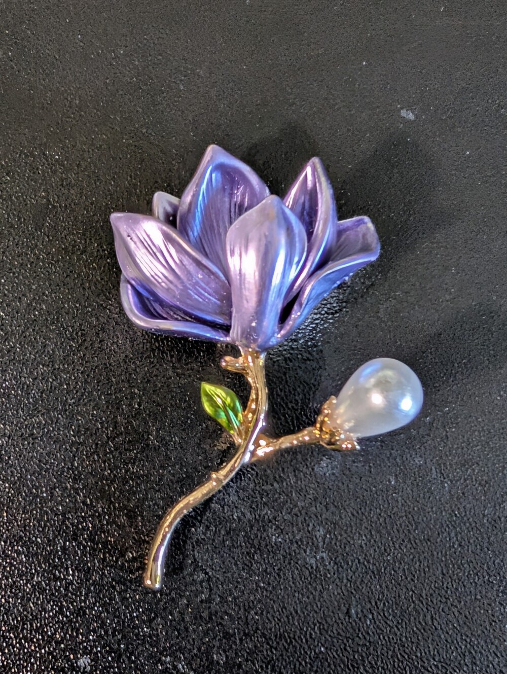 Purple Flower Pearl Drop Brooch - Unbranded